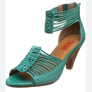 Miz Mooz: Strappy Heeled Sandals: Teal Green / Turquoise: size 9